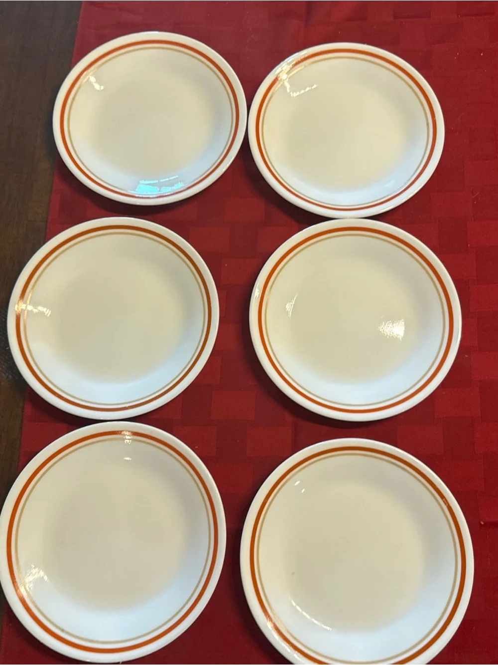 Classic White salad  Plates with Orange Rim - Set of 6